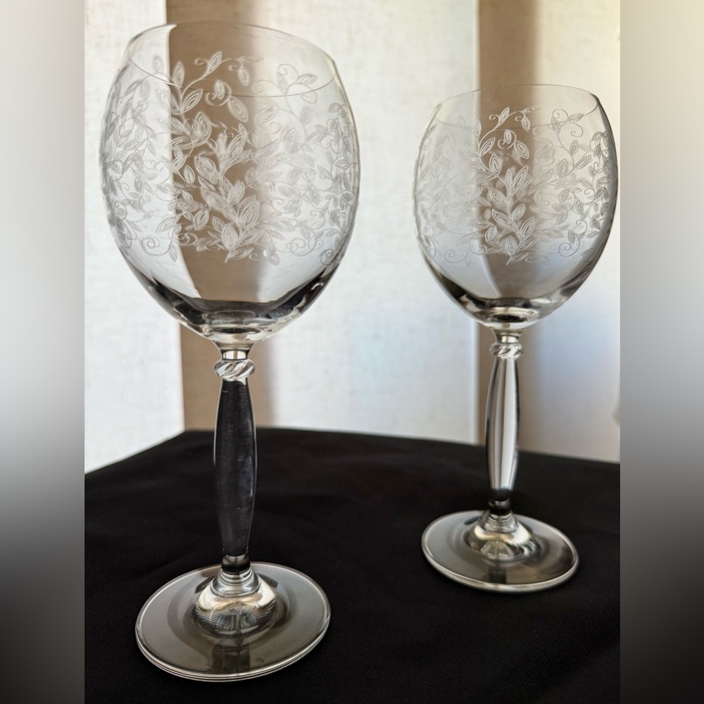 2 Pier 1 Eliza - Etched Water glasses - Botanical Pattern 10oz
